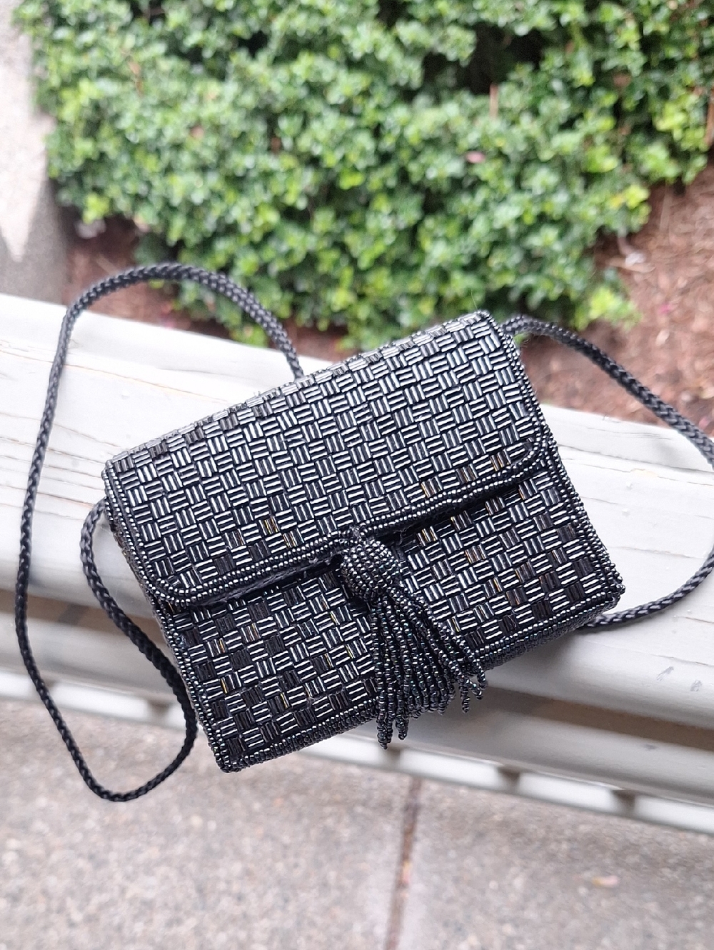 Vintage Magid Black Beaded Mini Evening Shoulder Bag With Tassel Old Hollywood